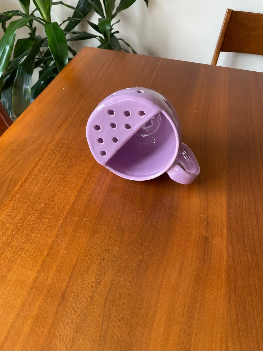 Lavender Ceramic Berry Bowl with Handle and Built-In Strainer